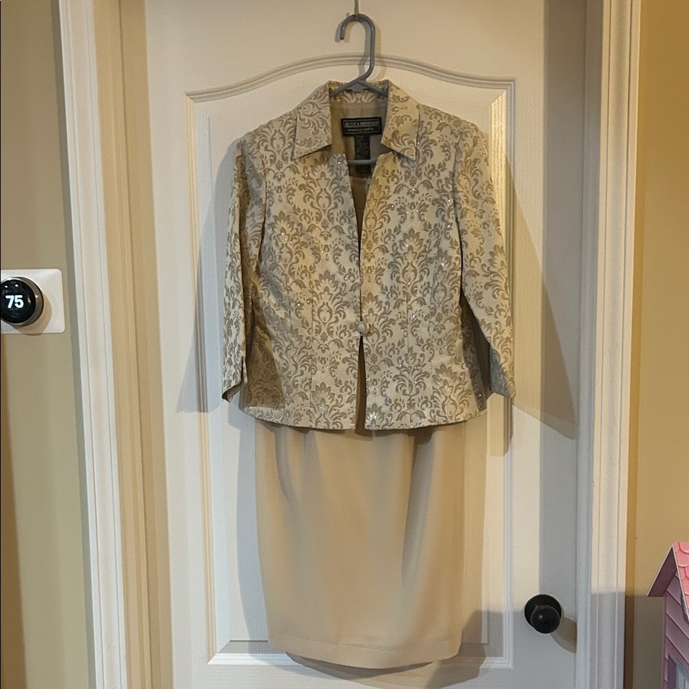 Jessica Howard Metallic Champagne Two-Piece Evening Set